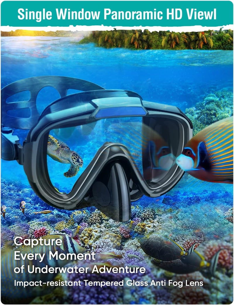 Seovediary Snorkel Set Adults Snorkeling Gear Anti-Fog Panoramic View Swim Mask Dry Top Snorkel Kit with Carry Bag for Snorkeling Scuba Diving Swimming Travel - Image 3